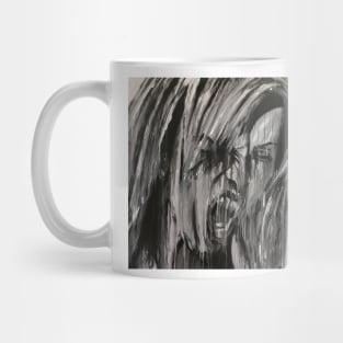 Female expressing rage posing in  portrait painted with drip style Mug